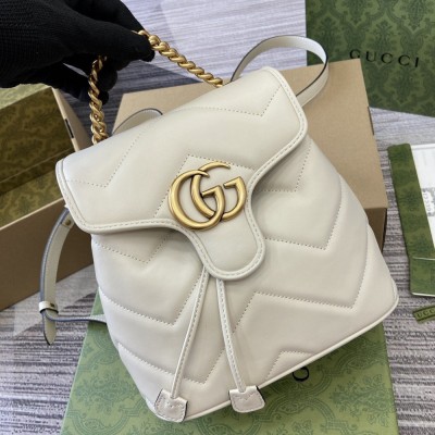 Gucci GG Marmont Mini Backpack in White Matelasse Leather GGBS10048