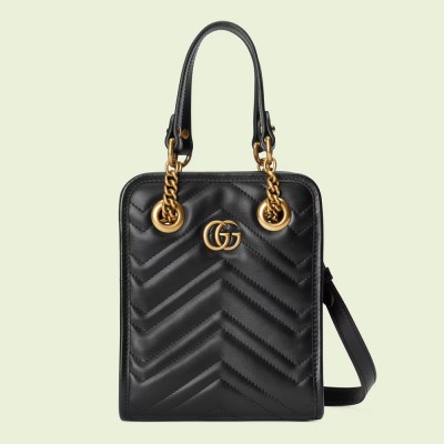 Gucci GG Marmont Mini Bag in Black Chevron Leather GGBS10309