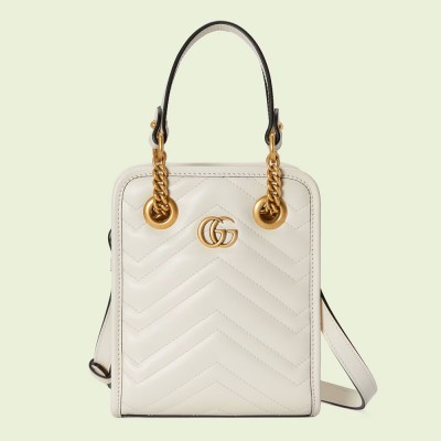 Gucci GG Marmont Mini Bag in White Chevron Leather GGBS10310