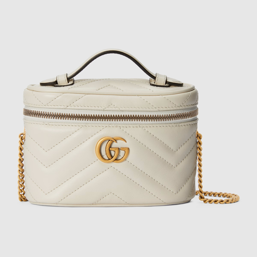 Gucci GG Marmont Mini Beauty Case in White Chevron Leather GGBS10312