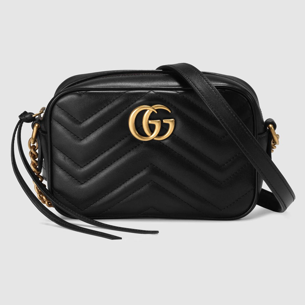 Gucci GG Marmont Mini Camera Bag in Black Chevron Leather GGBS10622