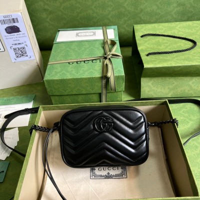 Gucci GG Marmont Mini Camera Bag in Black Matelasse Calfskin GGBS10623