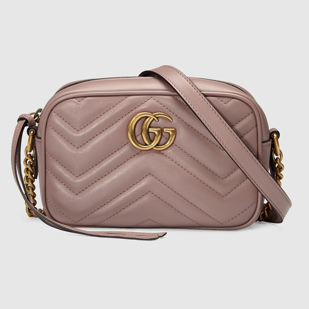 Gucci GG Marmont Mini Camera Bag in Nude Chevron Leather GGBS10625