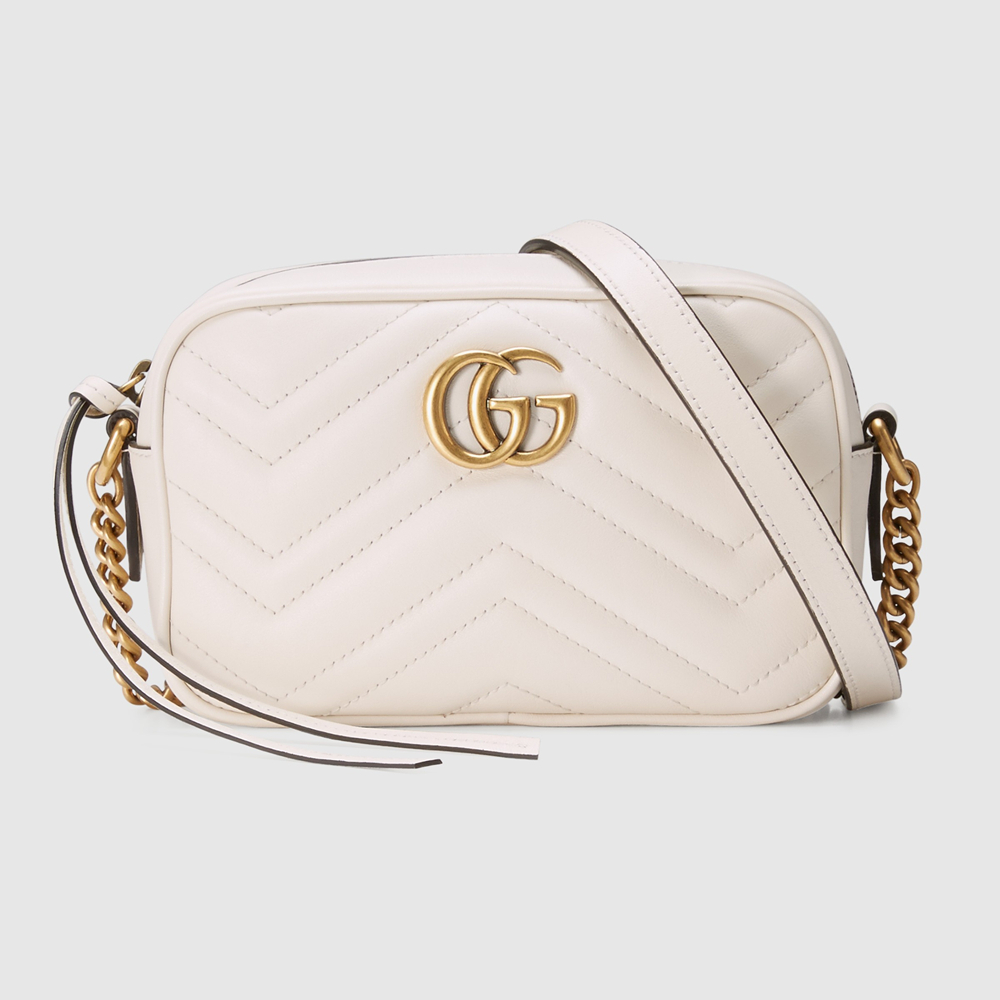 Gucci GG Marmont Mini Camera Bag in White Chevron Leather GGBS10627