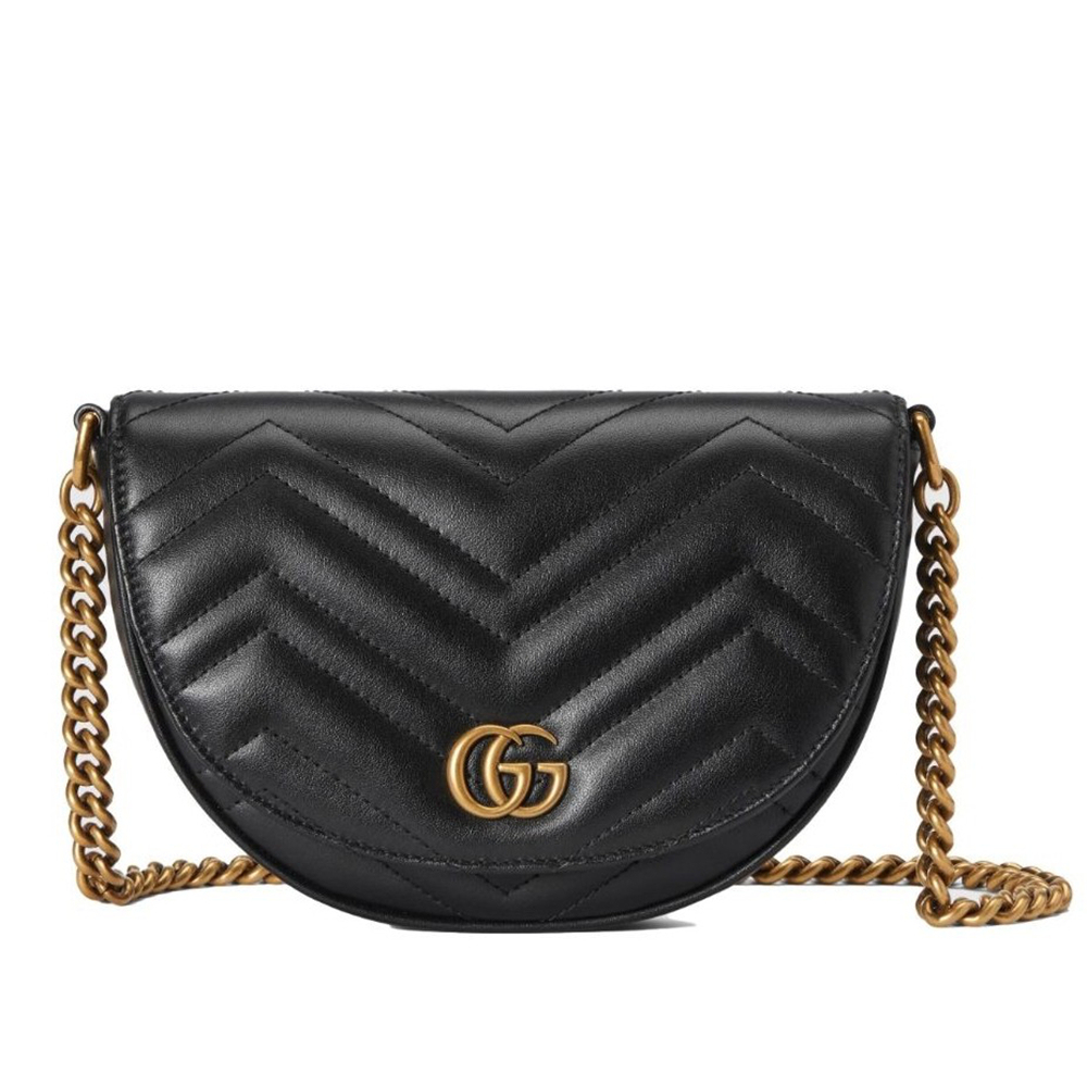 Gucci GG Marmont Mini Chain Bag in Black Chevron Calfskin GGBS10313