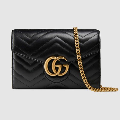 Gucci GG Marmont Mini Chain Bag in Black Chevron Leather GGBS10314