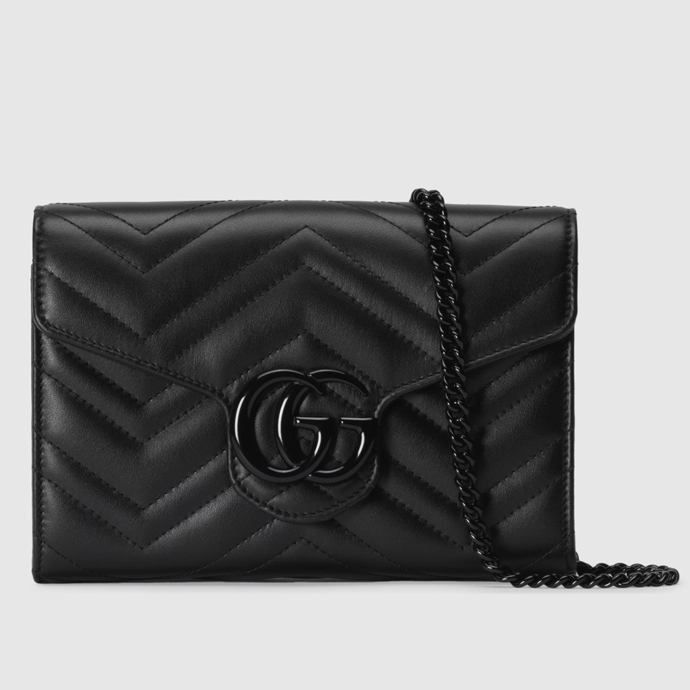 Gucci GG Marmont Mini Chain Bag in Black Matelasse Calfskin GGBS10315