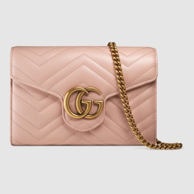 Gucci GG Marmont Mini Chain Bag in Nude Chevron Leather GGBS10317