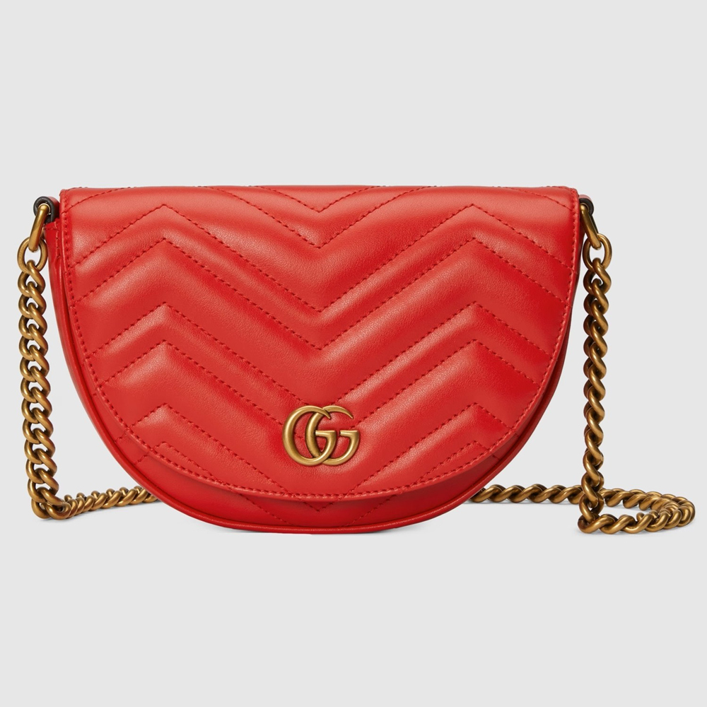 Gucci GG Marmont Mini Chain Bag in Red Chevron Calfskin GGBS10318