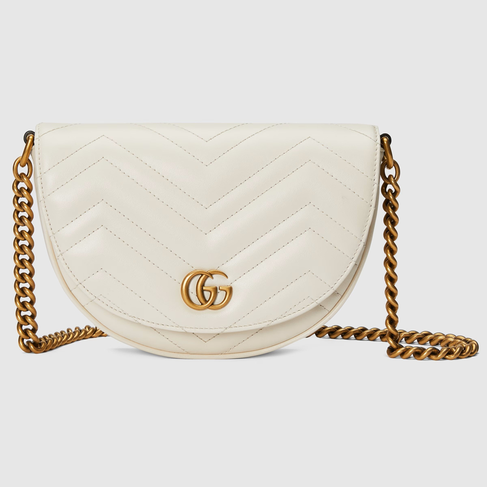 Gucci GG Marmont Mini Chain Bag in White Chevron Calfskin GGBS10321