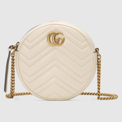 Gucci GG Marmont Mini Round Bag in White Chevron Calfskin GGBS10325