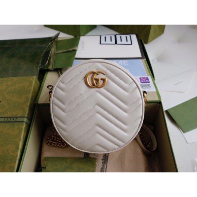 Gucci GG Marmont Mini Round Bag in White Chevron Calfskin GGBS10325