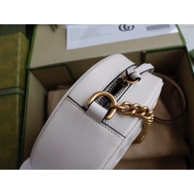 Gucci GG Marmont Mini Round Bag in White Chevron Calfskin GGBS10325