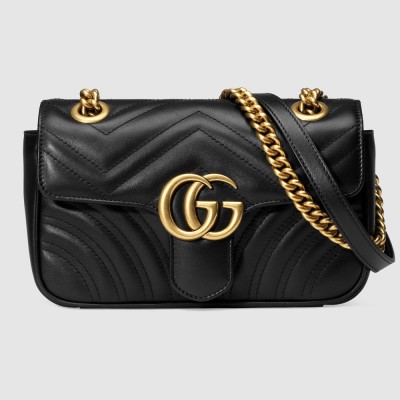 Gucci GG Marmont Mini Shoulder Bag in Black Chevron Leather GGBS10355