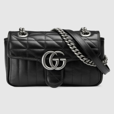 Gucci GG Marmont Mini Shoulder Bag in Black Matelasse Leather GGBS10356