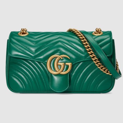 Gucci GG Marmont Mini Shoulder Bag in Green Chevron Leather GGBS10360