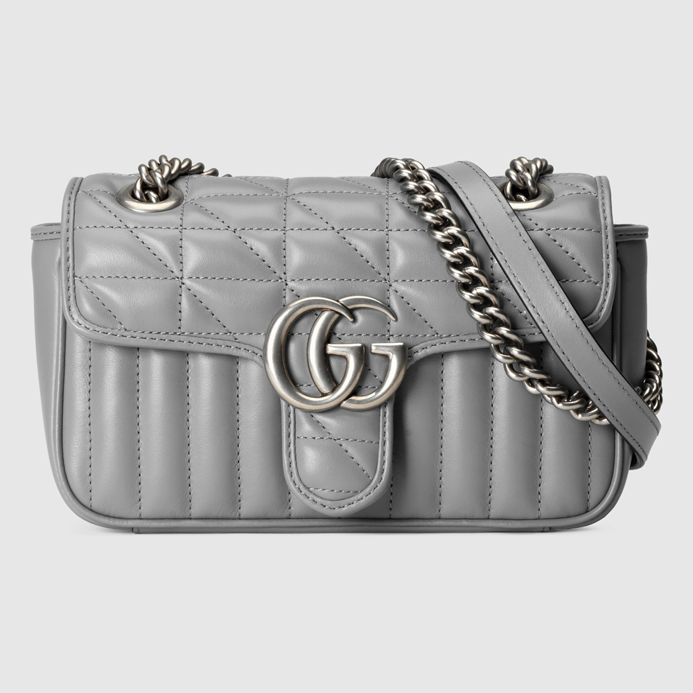 Gucci GG Marmont Mini Shoulder Bag in Grey Matelasse Leather GGBS10362