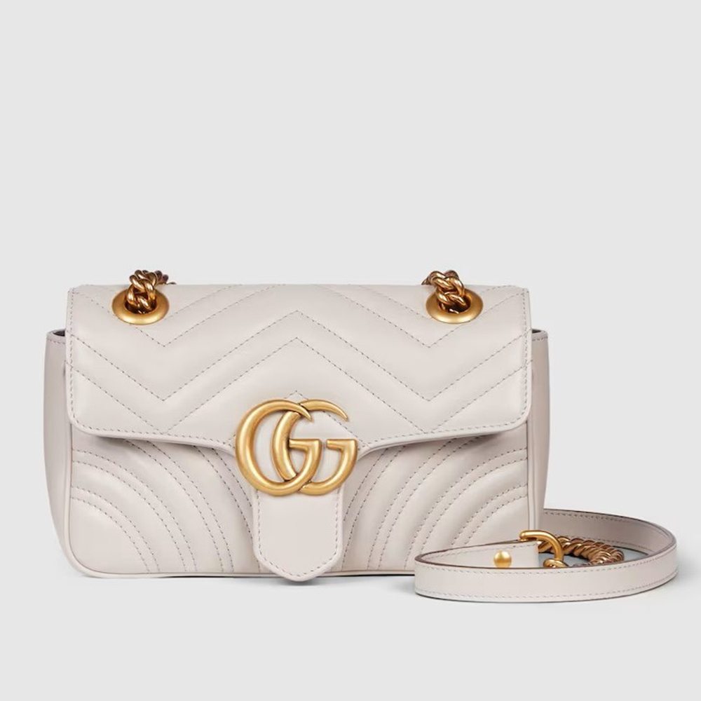 Gucci GG Marmont Mini Shoulder Bag in Light Grey Chevron Leather GGBS10364