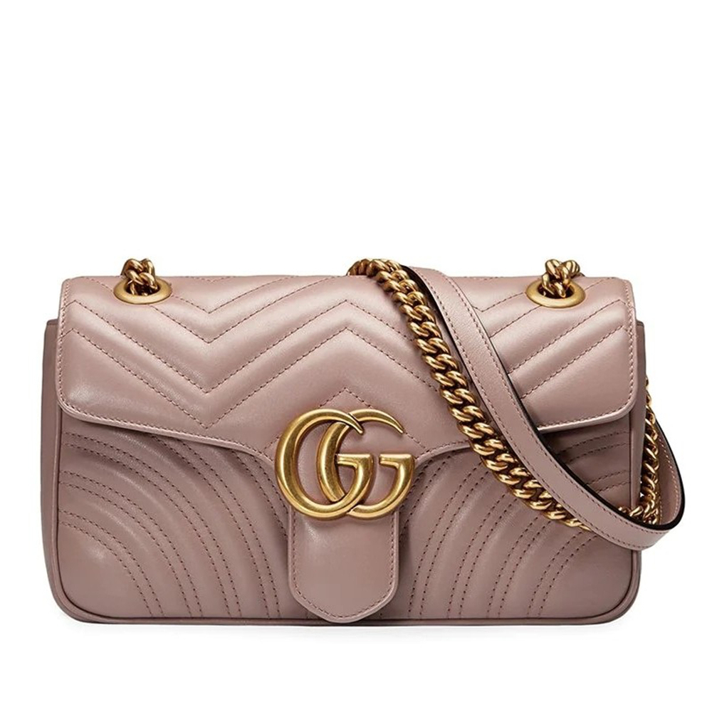 Gucci GG Marmont Mini Shoulder Bag in Nude Chevron Leather GGBS10365