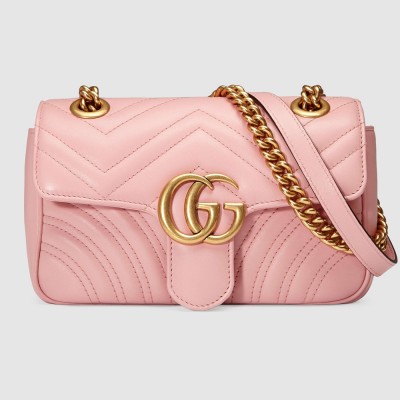 Gucci GG Marmont Mini Shoulder Bag in Pink Chevron Leather GGBS10367