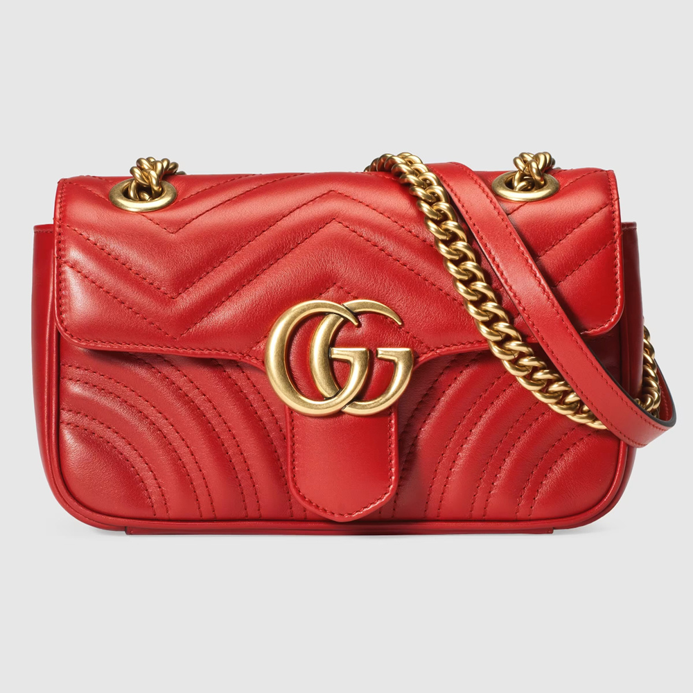 Gucci GG Marmont Mini Shoulder Bag in Red Chevron Leather GGBS10368