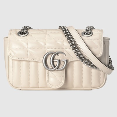 Gucci GG Marmont Mini Shoulder Bag in White Matelasse Leather GGBS10369