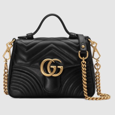 Gucci GG Marmont Mini Top Handle Bag in Black Chevron Calfskin GGBS10412