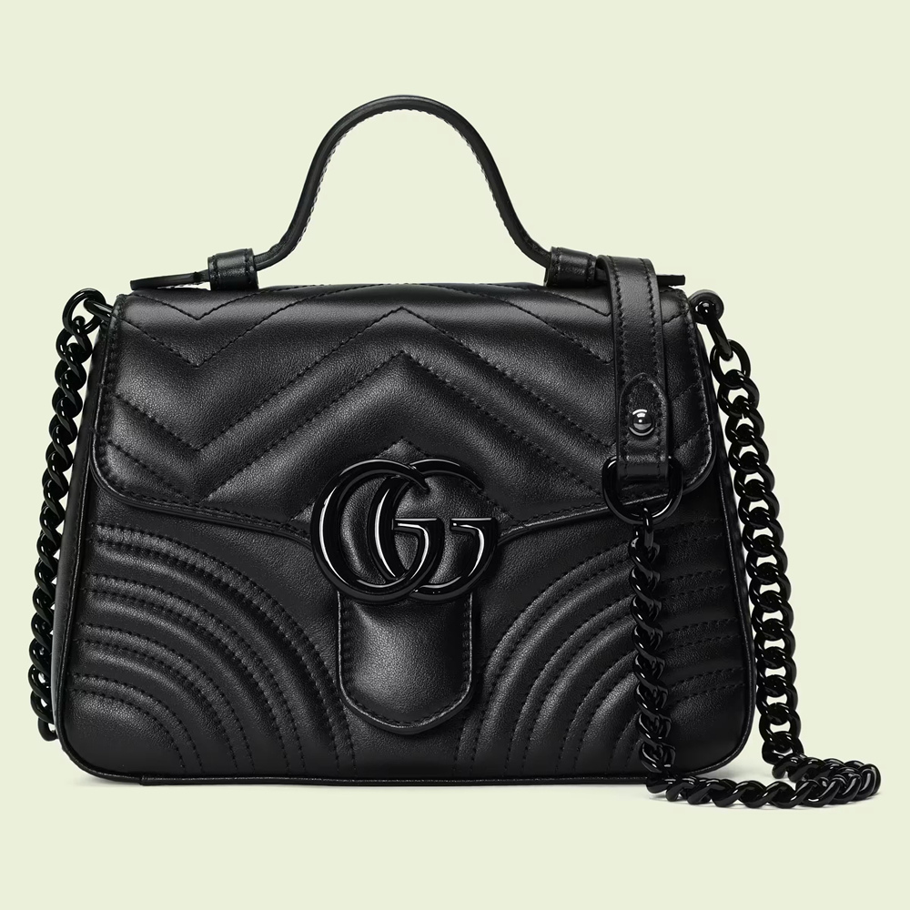 Gucci GG Marmont Mini Top Handle Bag in Black Matelasse Calfskin GGBS10413