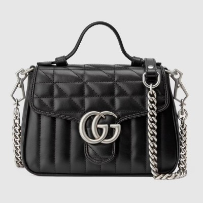 Gucci GG Marmont Mini Top Handle Bag in Black Matelasse Leather GGBS10414