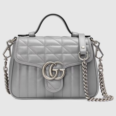 Gucci GG Marmont Mini Top Handle Bag in Grey Matelasse Leather GGBS10415