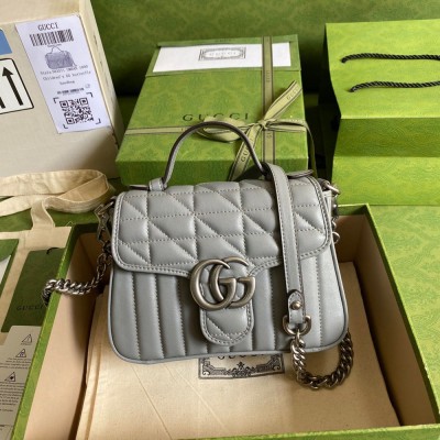 Gucci GG Marmont Mini Top Handle Bag in Grey Matelasse Leather GGBS10415