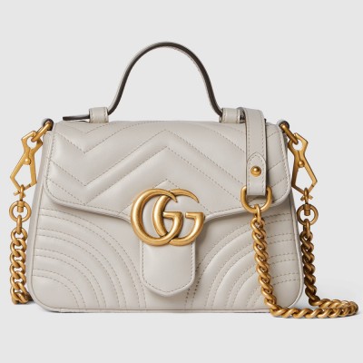 Gucci GG Marmont Mini Top Handle Bag in Light Grey Chevron Calfskin GGBS10416