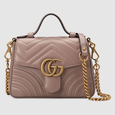 Gucci GG Marmont Mini Top Handle Bag in Nude Chevron Calfskin GGBS10417