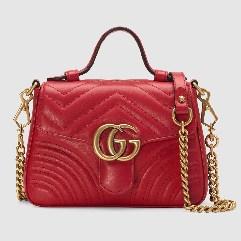 Gucci GG Marmont Mini Top Handle Bag in Red Chevron Calfskin GGBS10418