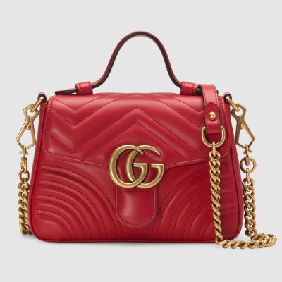 Gucci GG Marmont Mini Top Handle Bag in Red Chevron Calfskin GGBS10418