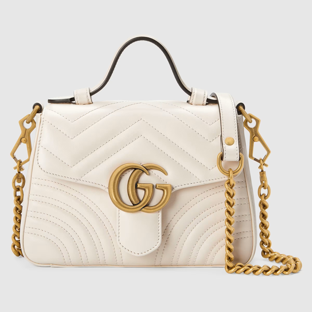 Gucci GG Marmont Mini Top Handle Bag in White Chevron Calfskin GGBS10420