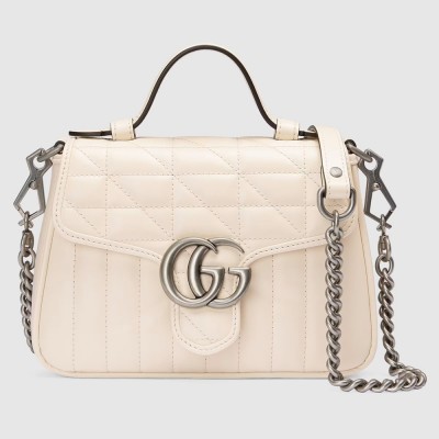 Gucci GG Marmont Mini Top Handle Bag in White Matelasse Leather GGBS10421