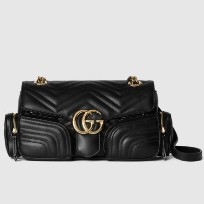 Gucci GG Marmont Small Bag with Multi-pocket in Black Chevron Leather GGBS10326