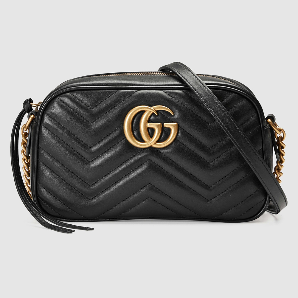 Gucci GG Marmont Small Camera Bag in Black Chevron Leather GGBS10277