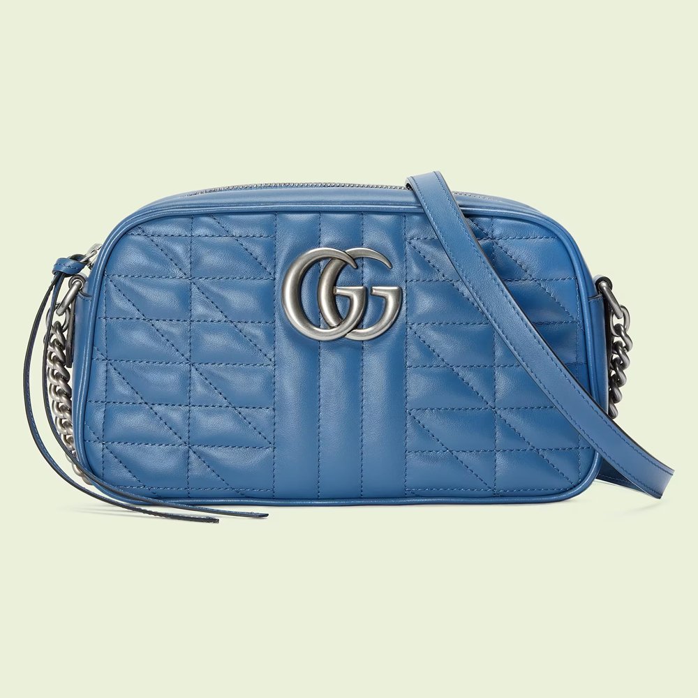 Gucci GG Marmont Small Camera Bag in Blue Matelasse Leather GGBS10280