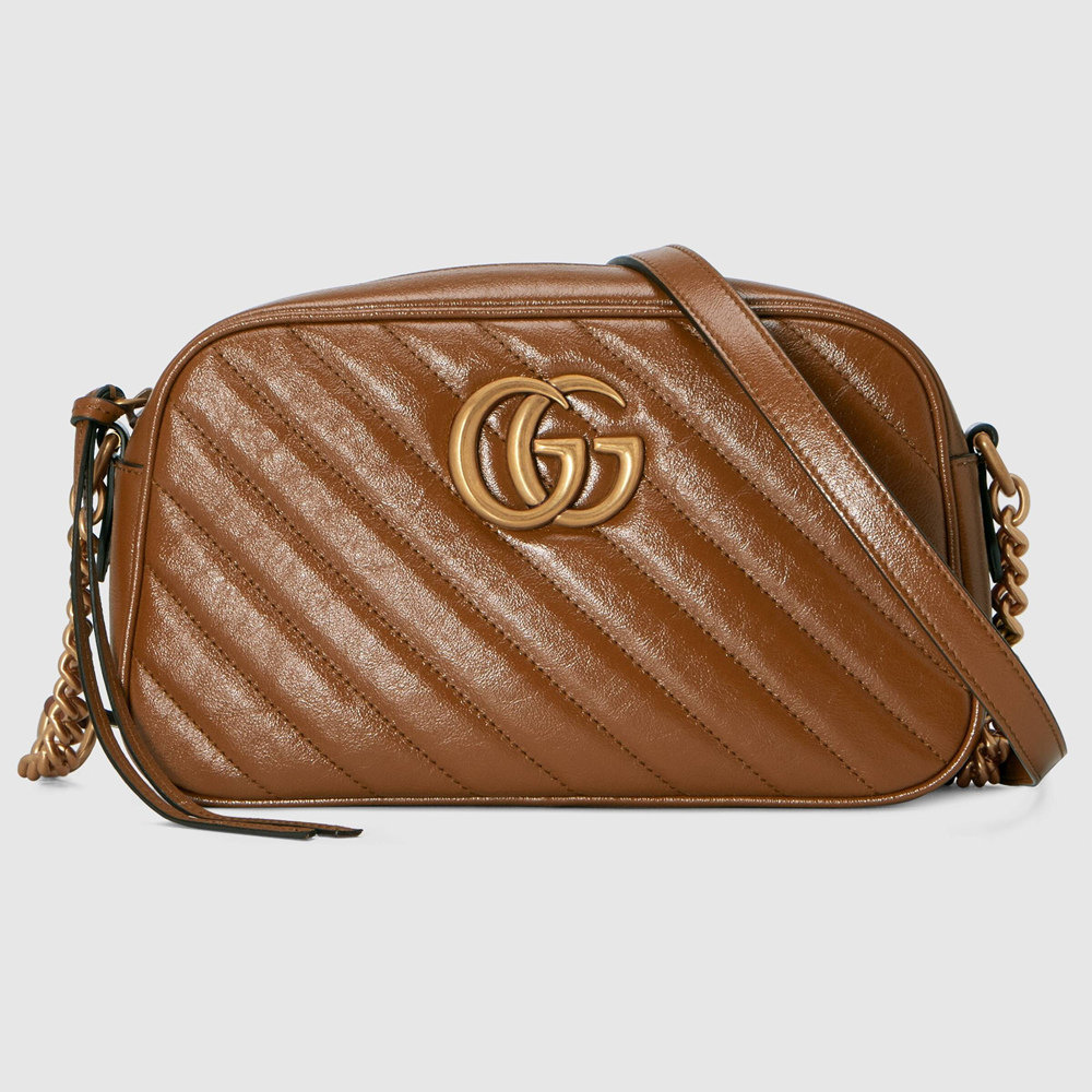 Gucci GG Marmont Small Camera Bag in Brown Diagonal Leather GGBS10281