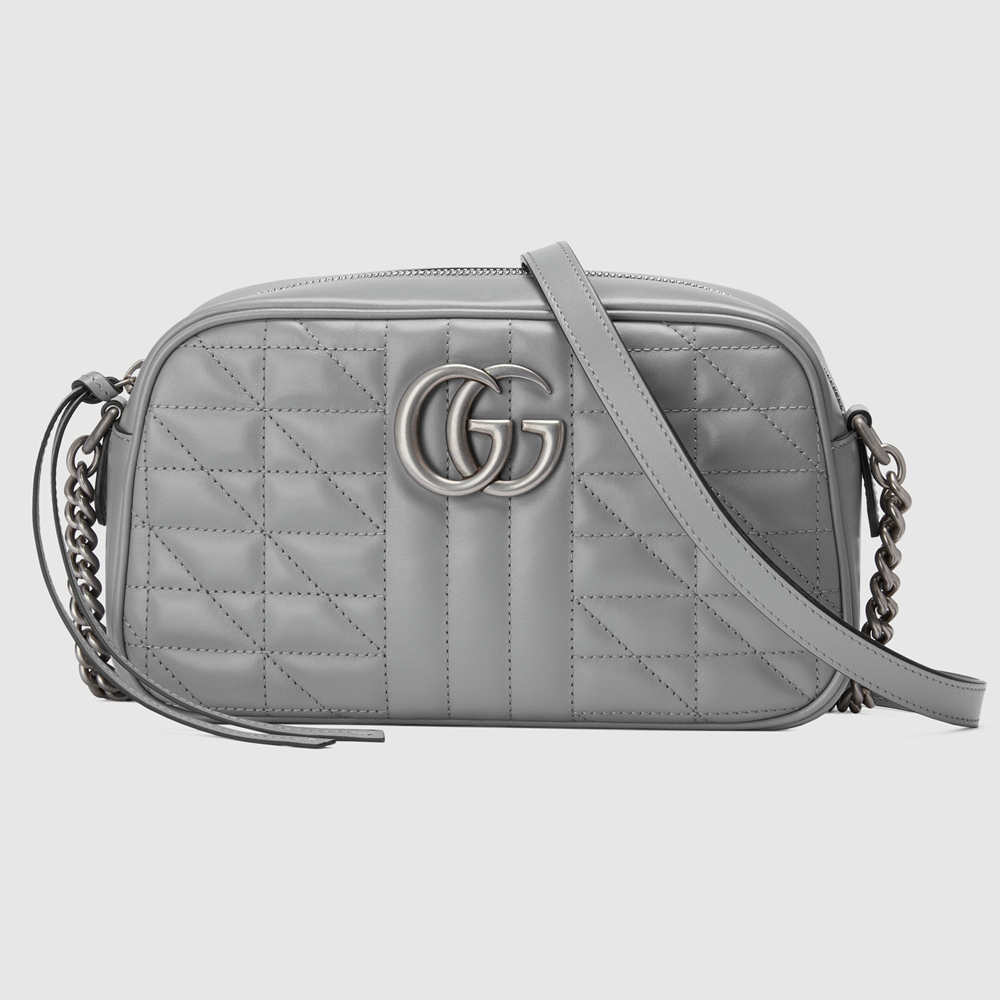 Gucci GG Marmont Small Camera Bag in Grey Matelasse Leather GGBS10285