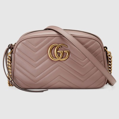 Gucci GG Marmont Small Camera Bag in Nude Chevron Leather GGBS10287