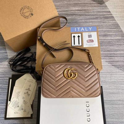 Gucci GG Marmont Small Camera Bag in Nude Chevron Leather GGBS10287