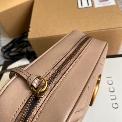 Gucci GG Marmont Small Camera Bag in Nude Chevron Leather GGBS10287