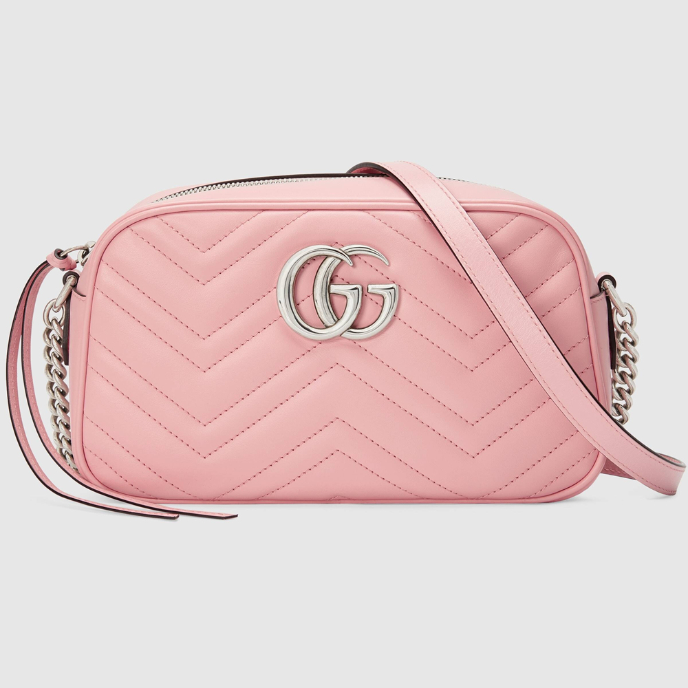 Gucci GG Marmont Small Camera Bag in Pastel Pink Chevron Leather GGBS10289