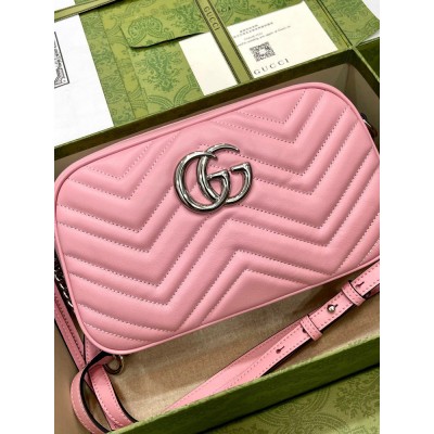 Gucci GG Marmont Small Camera Bag in Pastel Pink Chevron Leather GGBS10289