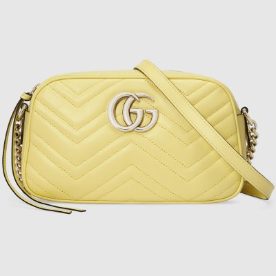 Gucci GG Marmont Small Camera Bag in Pastel Yellow Chevron Leather GGBS10290