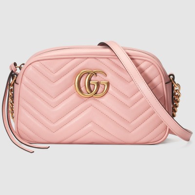 Gucci GG Marmont Small Camera Bag in Pink Chevron Leather GGBS10291