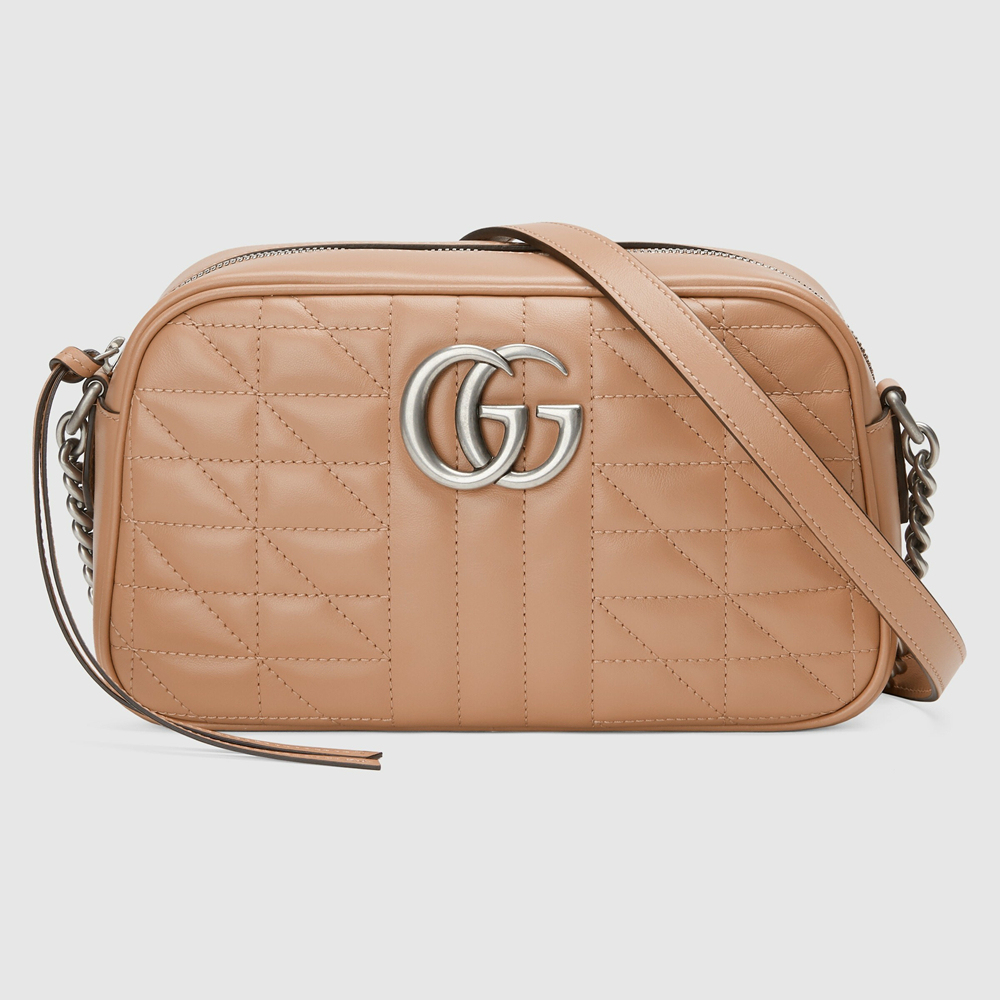 Gucci GG Marmont Small Camera Bag in Rose Beige Matelasse Leather GGBS10296